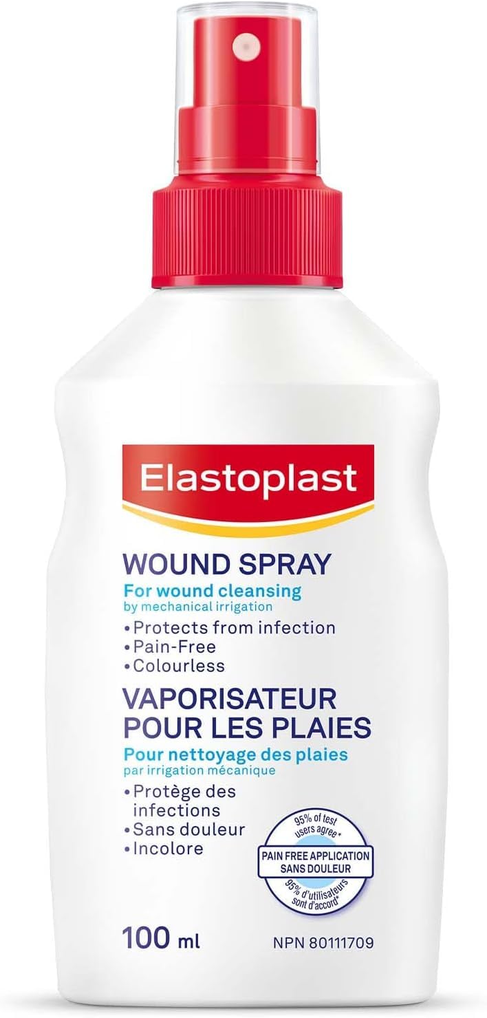 Elastoplast Wound Cleansing Spray, 100ml | Protects against infections | Fast and pain-free application | Colourless solution doesn’t stain clothes