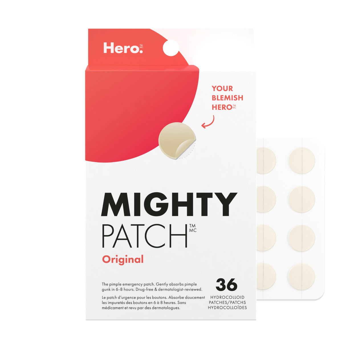 Hero Cosmetics Mighty Patch Original – Hydrocolloid Patch for Pimples, Overnight Acne Blemish & Zit Stickers for Sensitive Skin, 36 Count