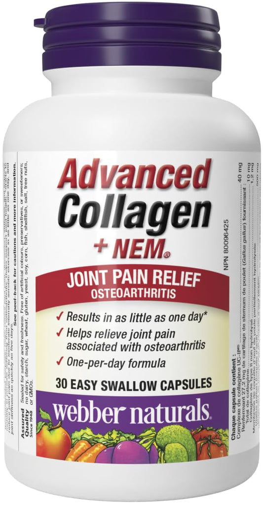 Webber Naturals Advanced Collagen with Natural Eggshell Membrane (NEM), 30 Capsules, Helps Relieve Joint Pain and Increase Flexibility