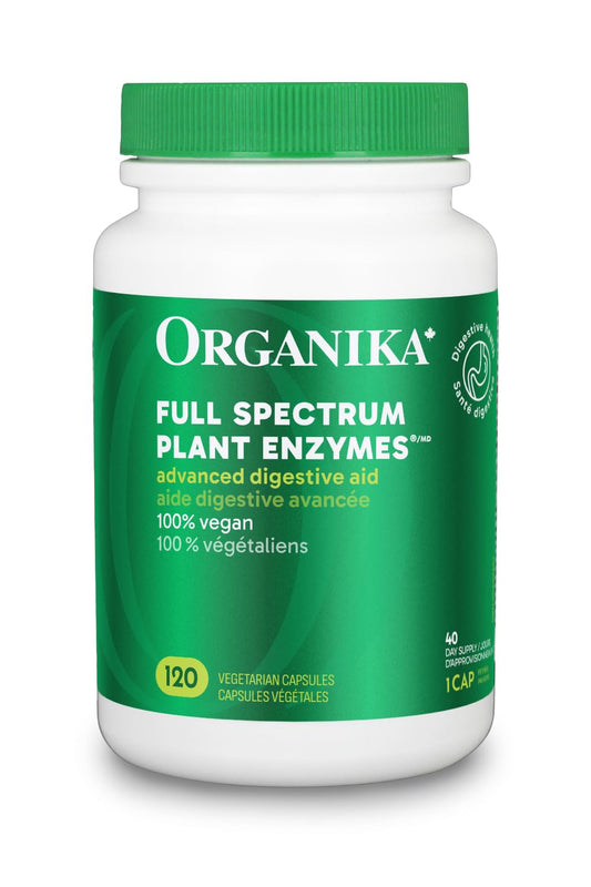 Organika Full Spectrum Plant Enzymes- Helps Break Down Carbs, Fat, Protein, Dairy- 120 vcaps