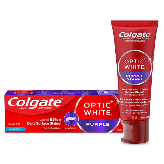 Colgate Optic White Purple Toothpaste for Teeth Whitening, Mint Paste, 90 mL - Whitening Toothpaste - Sensitivity and Gum Whitening Toothpaste