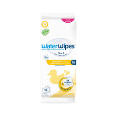 WaterWipes Sensitive+ Bathing Wipes, 3-In-1 Cleans, Cares, Protects, 99.9% Water, Unscented & Hypoallergenic, 16 Count (1 Pack)