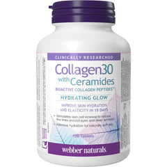 Webber Naturals Collagen30 with Ceramides, Bioactive Collagen Peptides, 120 Tablets, Hydrating Glow, Helps Improve Skin Hydration, Elasticity & Smoothness