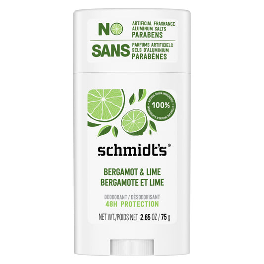 Schmidt's Natural Origin Deodorant 48 Hour Protection Bergamot & Lime Deodorant for Men and Women 75 g
