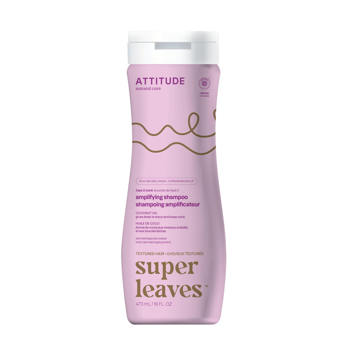 ATTITUDE Amplifying Shampoo for Curly Hair with Coconut Oil, Made in Canada, EWG Verified, Vegan and Naturally Derived Ingredients, 2a, 2b, 2c Curl Type, Gives body to Curls, 473 mL