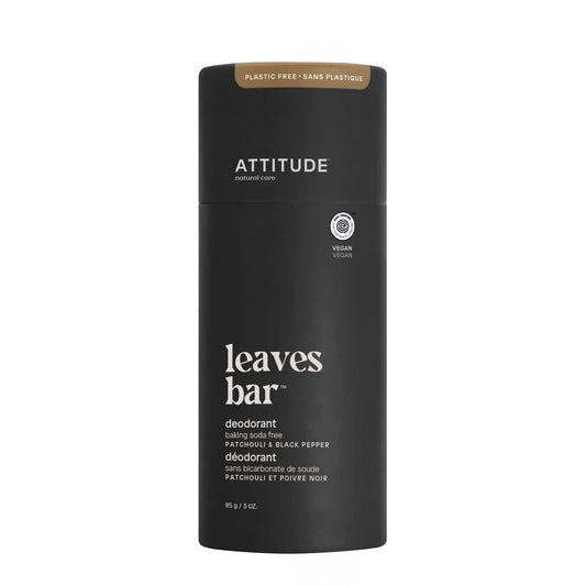 ATTITUDE Natural Deodorant, Made in Canada, Aluminum-free, Odor Control & Long Lasting, Nourishing Ingredients, Castor and Jojoba Oils, Baking Soda-free, EWG Verified, For Men and Women, Patchouli & Black Pepper, 85 mL