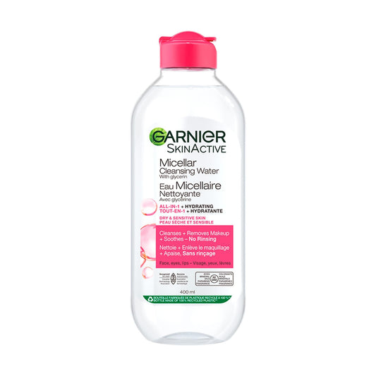 Garnier Micellar Cleansing Water, All-in-One Makeup Remover, Cleanses and Soothes Skin, Ideal for Face, Eyes & Lips, No Rinsing, For Dry & Sensitive Skin, 400ml