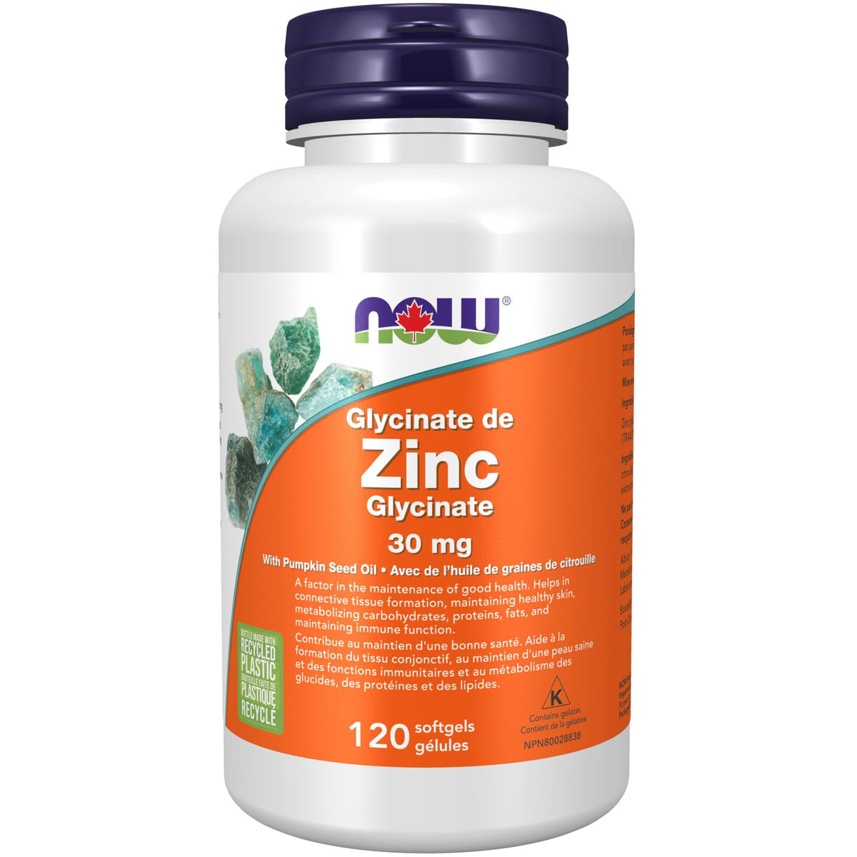 NOW Supplements, Zinc Glycinate with 250 mg Pumpkin Seed Oil, Supports Prostate Health, 120 Softgels