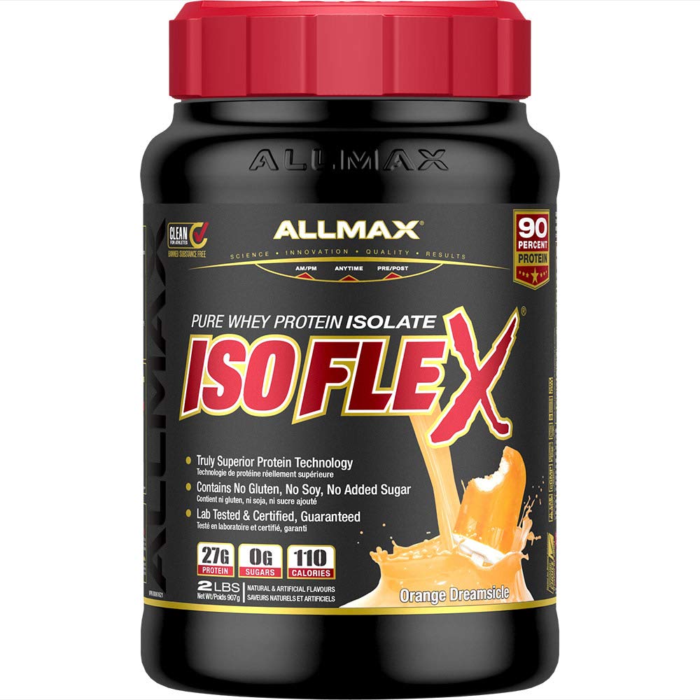 ALLMAX ISOFLEX Pure Whey Isolate Protein Powder - Gluten Free, Low Lactose, Sugar-Free - High-Protein, Clean, Keto-Friendly for Pre Post Workout Supplement for Women and Men | Orange Dreamsicle, 2lb