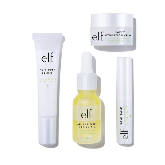e.l.f. SKIN Mini Skincare Hit Kit, Travel-Size Skincare Kit For Hydration On The Go, Hemp-derived Moisturizer, Facial Oil, Primer & Lip Balm
