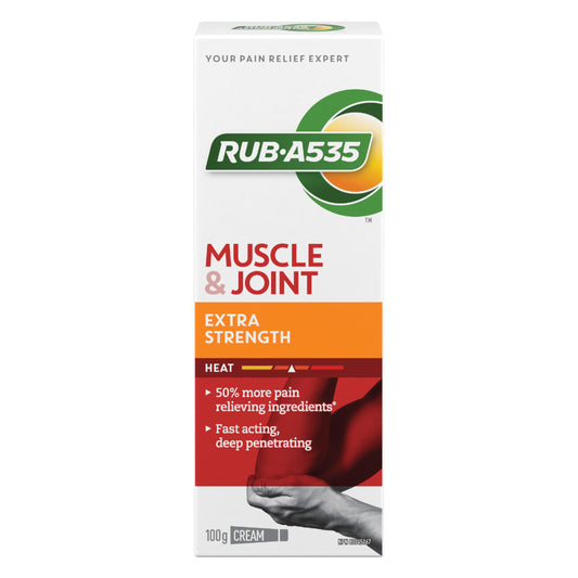 Rub-A535 Muscle & Joint Extra Strength Pain Relief Cream - Made in Canada, Fast Acting Pain Relief, 50% More Pain Relieving Ingredients, Stainless and Greaseless, Works on Contact - 100g