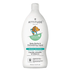 ATTITUDE Baby Dish Soap and Bottle Cleaner, Made in Canada, EWG Verified Dishwashing Liquid, No Added Dyes or Fragrances, Tough on Milk Residue and Grease, Vegan, Pear Nectar, 700 mL