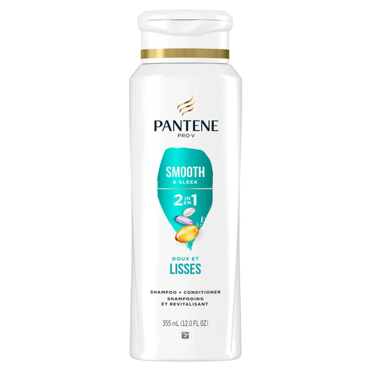 Pantene Smooth & Sleek 2in1 Shampoo and Conditioner, 355 mL