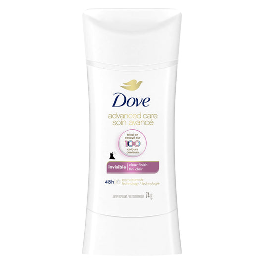 Dove Advanced Care Invisible Clear Finish Scent Antiperspirant Deodorant for Women with Pro-Ceramide Technology for Soft, Resilient Skin, 74g
