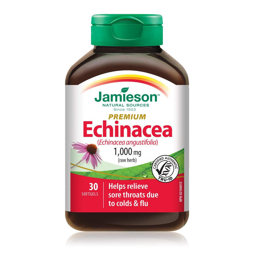 Jamieson Premium Echinacea 1,000 mg Softgels - Gluten-Free, 30 Count (Pack of 1)
