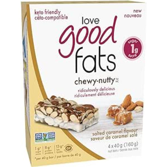 LOVE GOOD FATS Chewy Nutty Salted Caramel Bars 4 X 40g 4 count