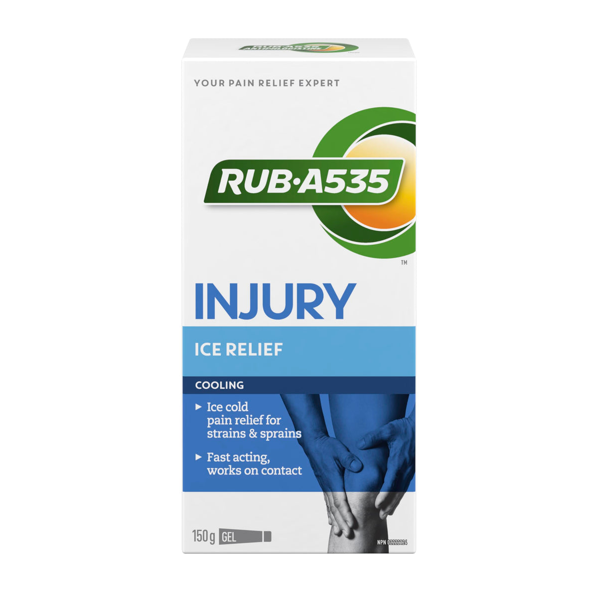 Rub-A535 Injury Ice Pain Relief Gel - Made in Canada, Fast Acting Pain Relief, Stainless and Greaseless, Works on Contact, Ice Cold Relief - 150g