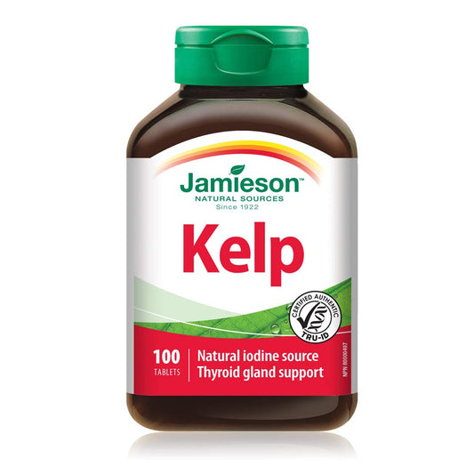 Jamieson Kelp Tablets, Natural Source of 650 mcg Iodine, Thyroid Support, and a Factor in the Maintenance of Good Health. Non-GMO, Gluten-Free, 100 Count, Proudly Canadian