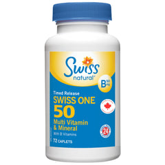 Swiss Natural Timed Release Swiss One 50 | All in One Multi Vitamin & Mineral with B Vitamins | Daily Maintenance for Overall Health | No Additives (72 Caplets)