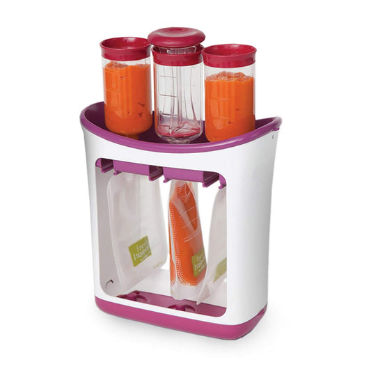 Infantino Squeeze Station, Baby Food Maker & Pouch Filler, Fill 3 Reusable Pouches at Once, Easy to Use, Dishwasher Safe, Homemade Baby Food Prep Essential, Purple