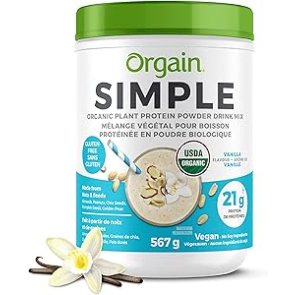 Orgain Simple Organic Plant Protein Powder, Vanilla, Vegan, Made with Fewer Ingredients and Without Dairy, Gluten and Stevia, Kosher, Non-GMO, 567g