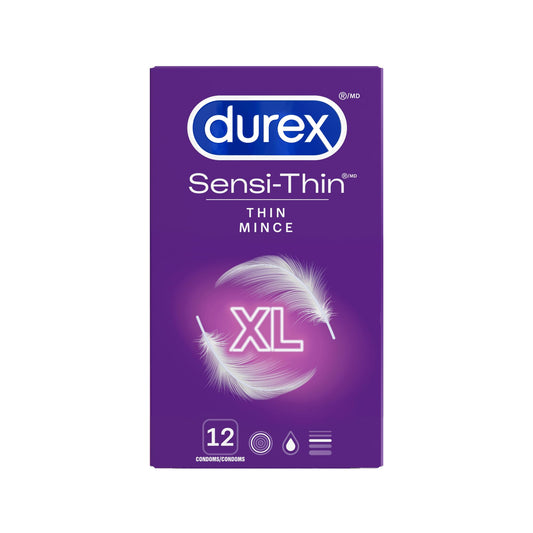 DUREX Sensi-Thin Extra Large Condoms, Thin Premium Quality Latex Condoms for Enhanced Sensitivity and Comfort, XL Fit with 60mm Nominal Width, 12 Count
