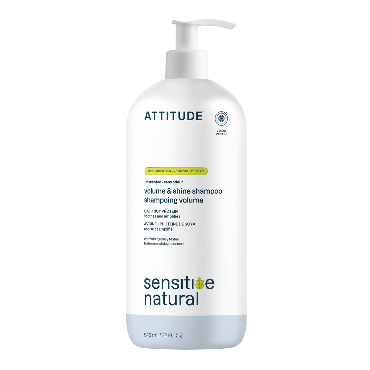 ATTITUDE Volume and Shine Hair Shampoo for Sensitive Dry Scalp, Made in Canada, EWG Verified, Soothing Oat, For Thin Hair, Naturally Derived Ingredients, Vegan and Plant-Based, 946 mL