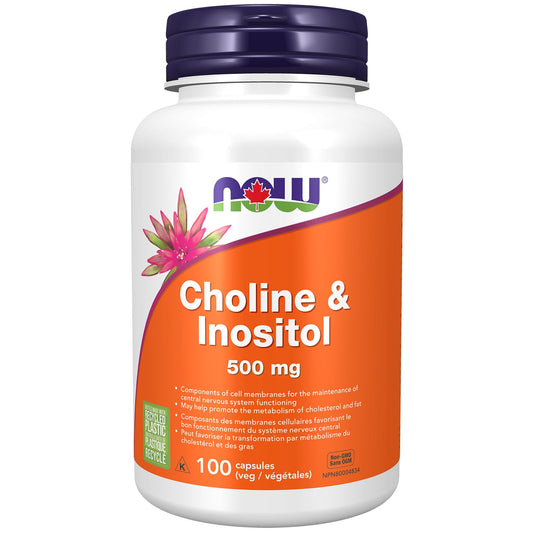 NOW Supplements, Choline & Inositol 500 mg, Healthy Nerve Transmission*, Nervous System Health, 100 Capsules