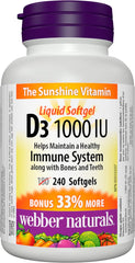 Webber Naturals Vitamin D3 1000 IU, 240 Softgels, For Healthy Bones, Teeth, and the Maintenance of Good Health