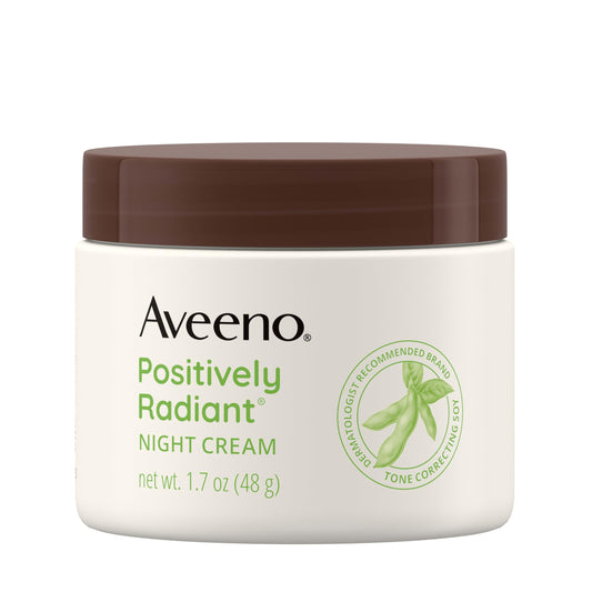 Aveeno Positively Radiant Night Cream; Neck & Face Moisturizer with Tone Correcting Soy & Niacinamide, Overnight Face Mask & Dull Skin & Dark Spot Corrector Evens Skin Tone & Texture, 1.7 Fl Oz