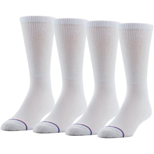 PEDS Women's Diabetic Crew Socks with Non-Binding Top and Cushion Sole 4 Pairs, White, 7-10