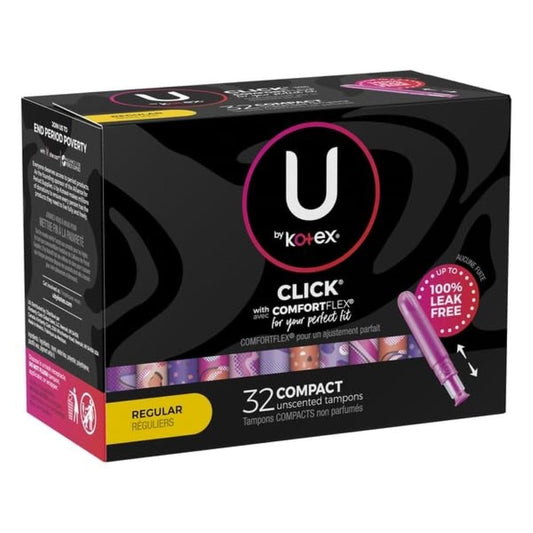 U by Kotex Click Compact Tampons, Regular Absorbency, Unscented, 32 Count
