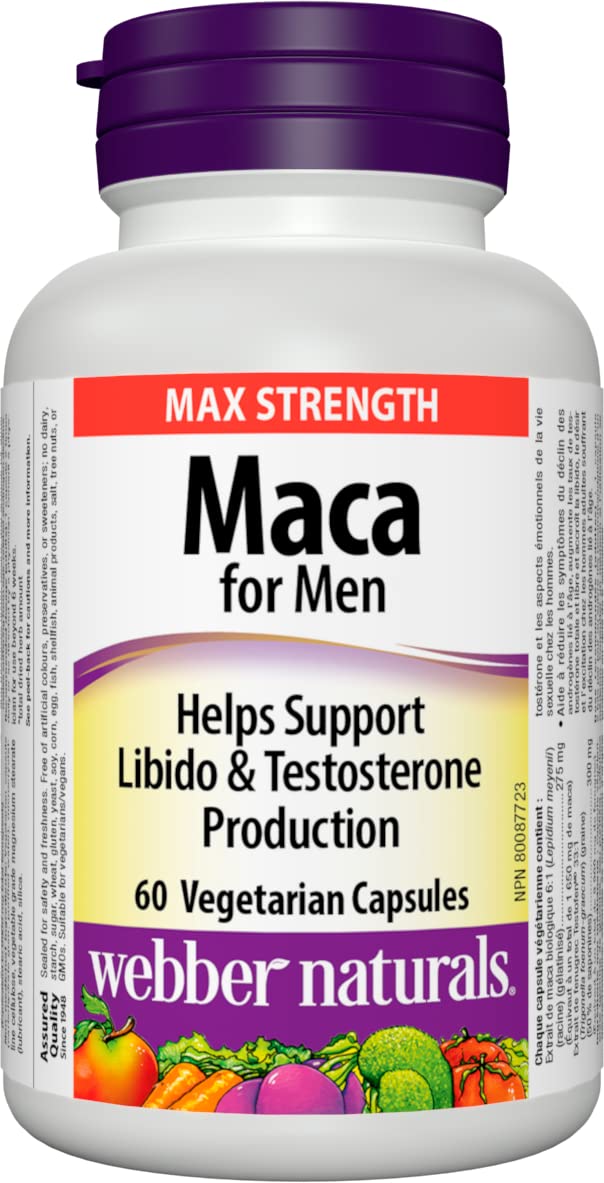Webber Naturals Maca for Men, 60 Capsules, Contains Organic Maca & Testofen Fenugreek, Men's Health Support, Vegan