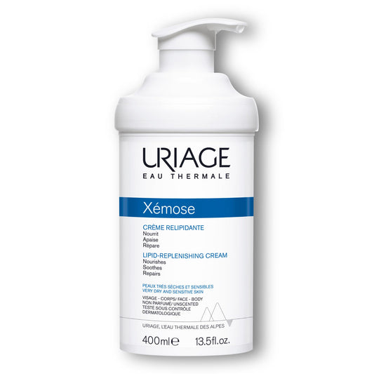 Uriage Xémose Lipid-Replenishing Cream - Face & Body Moisturizer Against Itching With Shea Butter - Very Dry, Sensitive Skin Prone to Atopic Eczema - Non-Greasy & Non-Sticky - Unscented - 400ml