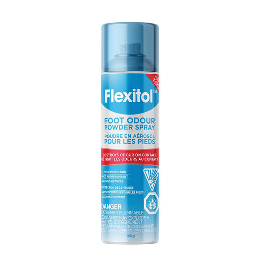 Flexitol Foot Odour Powder Spray – Deodorizer Powder for Sweaty, Smelly Feet & Shoes (143g)