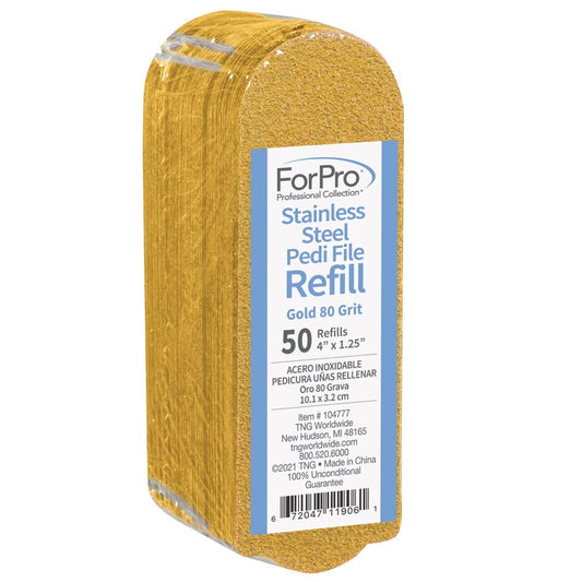 ForPro Professional Collection Stainless Steel Pedi File Refill, 80 Grit, Gold, EZ-Strip Peel Pedicure Refill Pads, 1.25” W x 4” L, 50-Count