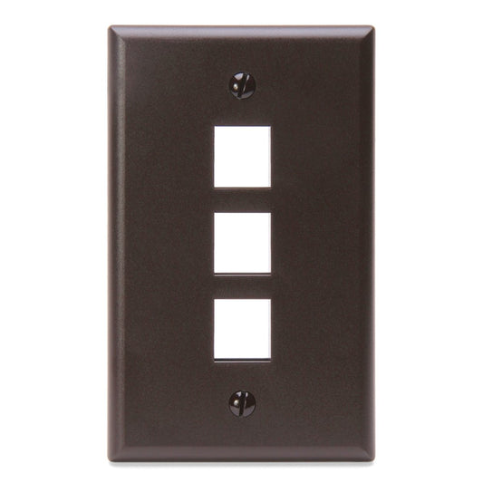 Leviton 41080-3BP QuickPort Wallplate, Single Gang, 3-Port, Brown