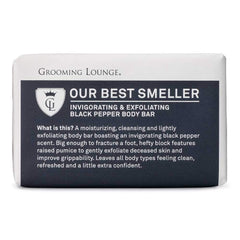 Grooming Lounge Our Best Smeller Body Bar - Moisturizes, Cleanses and Lightly Exfoliates - Removes Dirt, Oil and Dead Skin - Imparts Amazing Black Pepper Scent - Provides Ideal Lather Level - 200 g