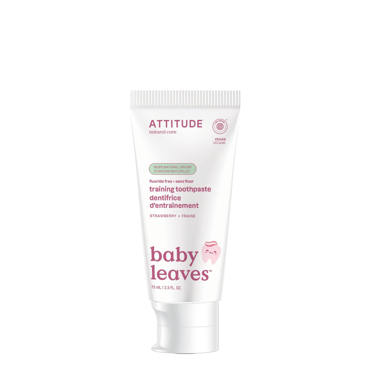 ATTITUDE Fluoride-Free Training Toothpaste for Baby and Child, Made in Canada, EWG Verified, Plant and Mineral-Based Ingredients, Vegan and Cruelty-free Baby Products, Strawberry, 75 grams