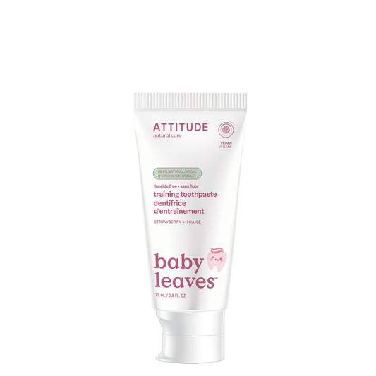 ATTITUDE Fluoride-Free Training Toothpaste for Baby and Child, Made in Canada, EWG Verified, Plant and Mineral-Based Ingredients, Vegan and Cruelty-free Baby Products, Strawberry, 75 grams