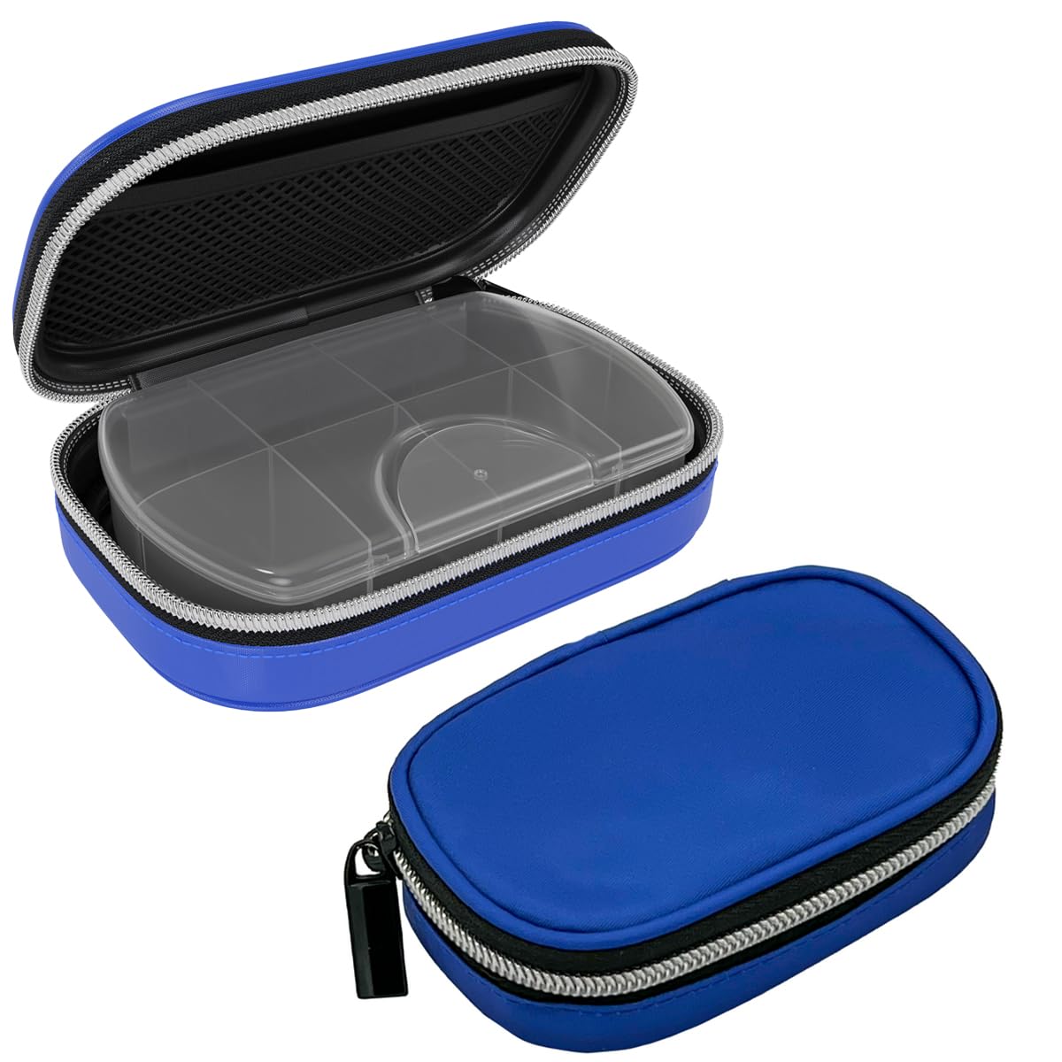 EZY DOSE Soft Sided Pill Case, Features Zippered Pouch, Easy to Use Design, Perfect for Travel and Daily Usage, 8-Comparments, BPA Free, Blue