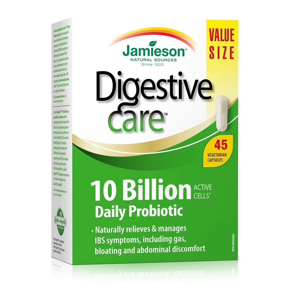 Jamieson Digestive Care 10 Billion Daily Probiotic - 45 Capsules, Gluten-Free