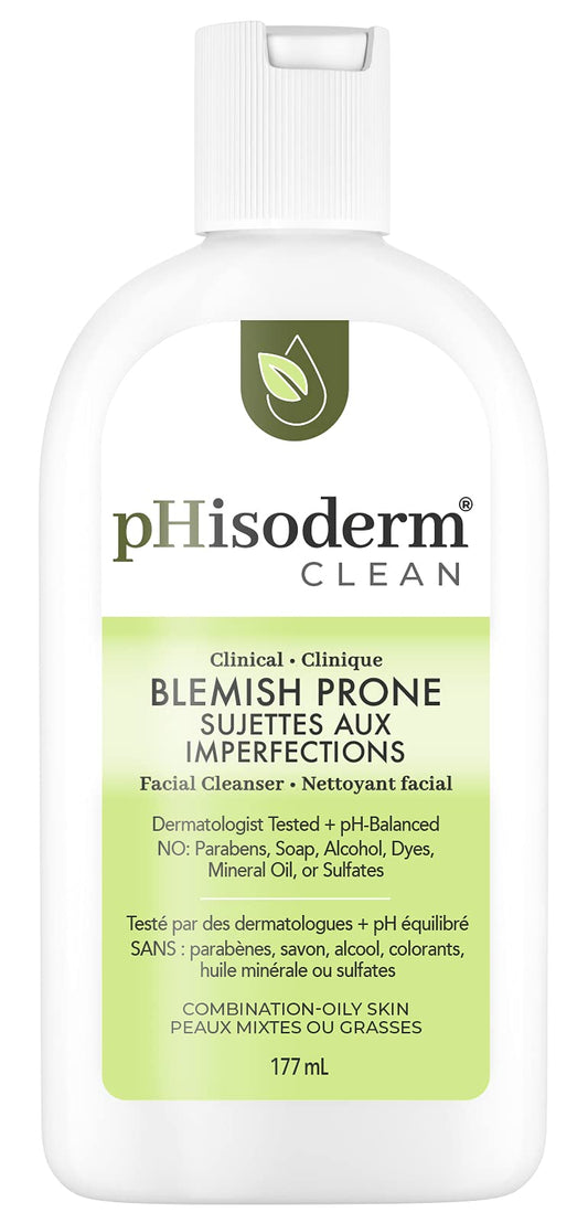 pHisoderm CLEAN Blemish-Prone Facial Cleanser with Salicylic Acid and Hyaluronic Acid, Paraben-Free, Soap-Free, Mineral Oil Free 177 ml (Pack of 1)