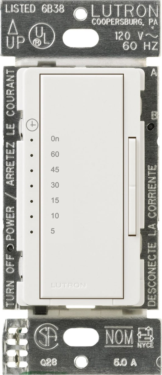 Lutron Maestro Countdown Timer Switch for Fans and Lights, 3A/150-Watt LED Bulbs, Single-Pole/Multi-Location, MA-T51MN-SW, Snow