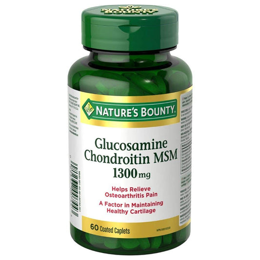 Nature's Bounty Glucosamine Chondroitin MSM Pills, Supplement, Helps relieve osteoarthritis pain, 1300mg, 60 Caplets