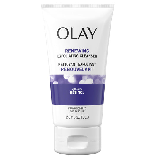 Olay Renewing Retinol Face Cleanser, Exfoliating Face Wash with Retinoid Complex Deep Cleans and Renews Skin Surface, Fragrance Free, 150 mL
