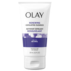 Olay Renewing Retinol Face Cleanser, Exfoliating Face Wash with Retinoid Complex Deep Cleans and Renews Skin Surface, Fragrance Free, 150 mL