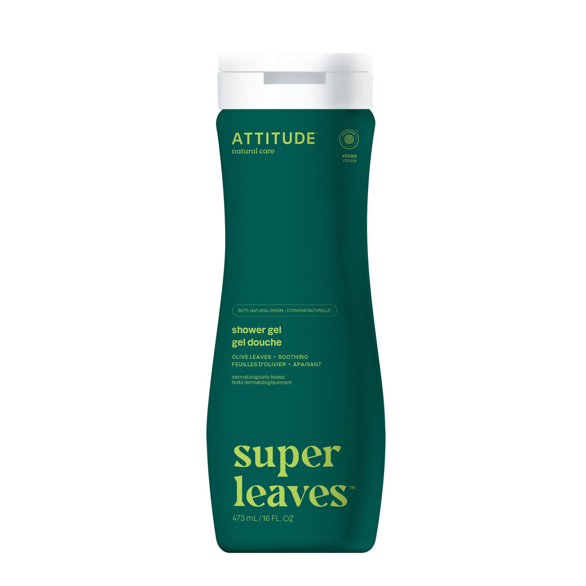 ATTITUDE Body Wash, Made in Canada, EWG Verified Shower Gel, Dermatologically Tested, Plant and Mineral-Based, Vegan Personal Care Products, Olive Leaves, 473 mL
