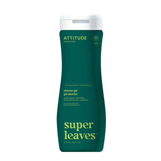 ATTITUDE Body Wash, Made in Canada, EWG Verified Shower Gel, Dermatologically Tested, Plant and Mineral-Based, Vegan Personal Care Products, Olive Leaves, 473 mL