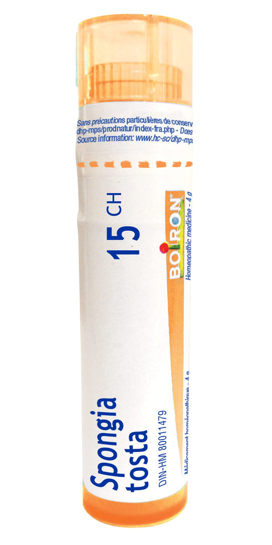 Boiron Spongia tosta 15ch,Homeopathic medicine. Each tube contains 4 g (approximately 80 pellets)